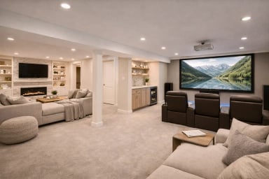 Modern home theater with comfortable seating
